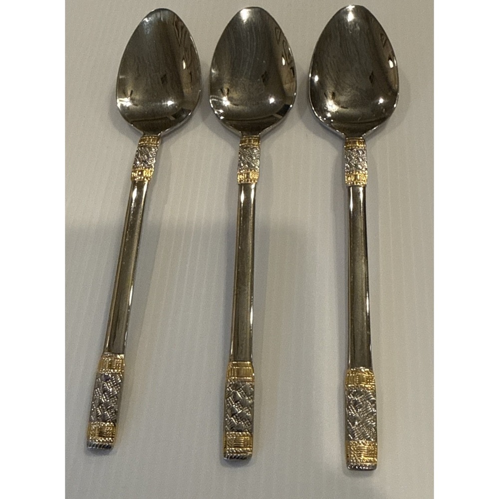 Wallace Golden Corsica Teaspoons Spoon Set Of 3 Stainless 18/10 Flatware 6 3/8"